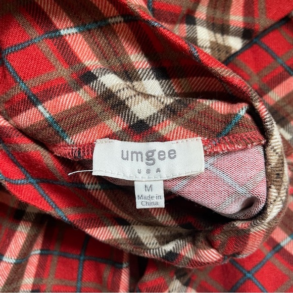 Umgee Rust Red Plaid Elbow Patch Bell Sleeve Turtleneck Top Medium Women’s - Picture 9 of 11